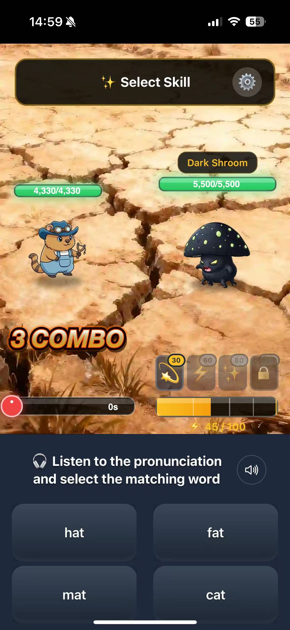 Battle scene with enemies and actions