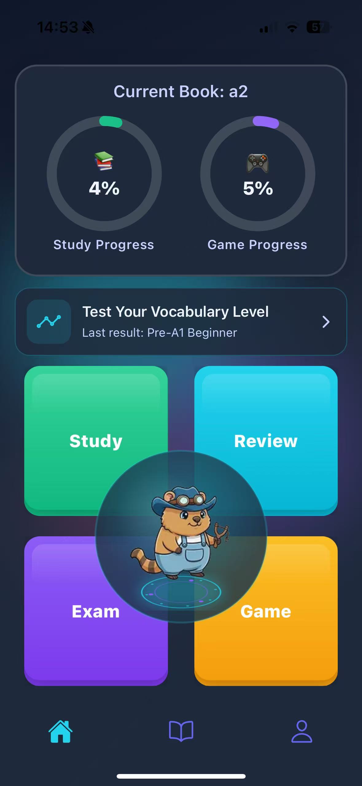 rokoEnglish home screen with learning modules